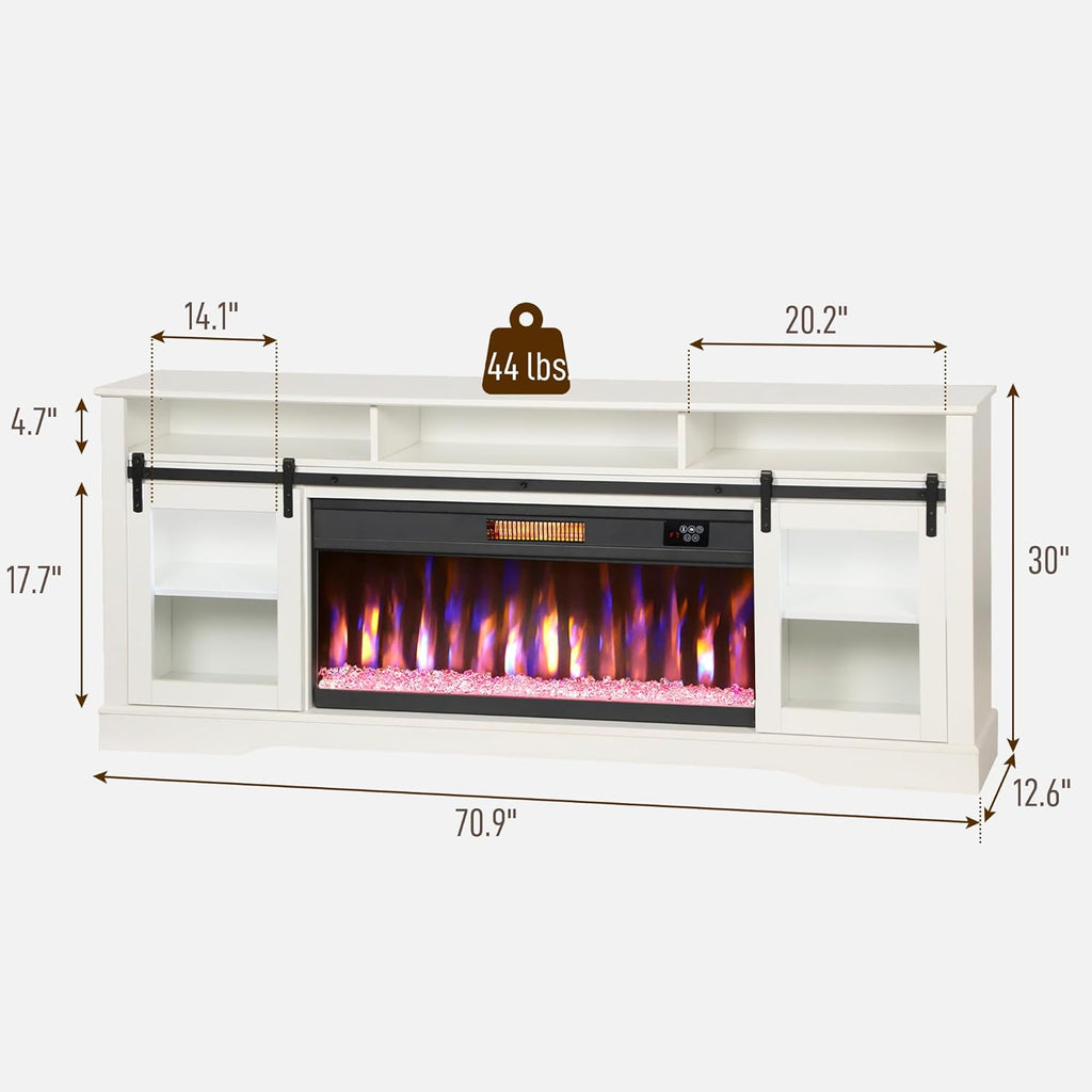 Fireplace TV Stand for TVs Up to 80 Inches, Modern Entertainment Center with 36" Glass Electric Fireplace & LED
