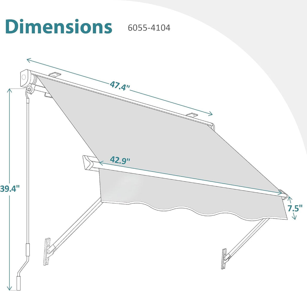 Patio Window Awnings 48" with Aluminum Frame, Fully Assembled Manual Retractable Sunshade Canopy for Windows & Doors