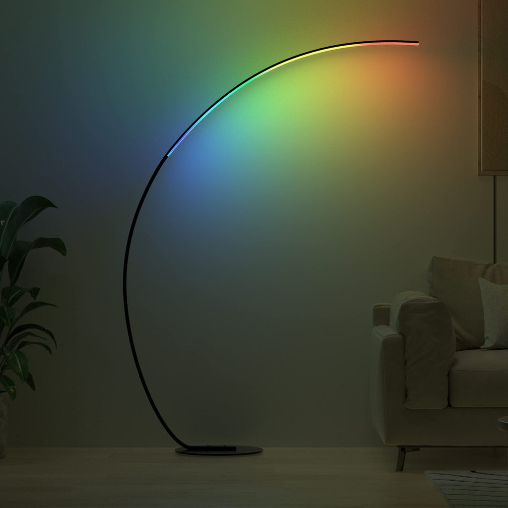 Modern 69.99 inch Arched Standing Reading Floor Lamp with Remote - Dimmable Black Led Color Changing Curved Ambient