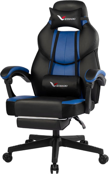 Blue Gaming Chair Big and Tall 400lbs, Ergonomic Office Chair with Pocket Spring Cushion, Retractable Footrest