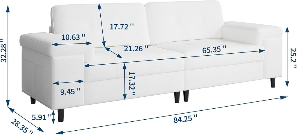 85 Inch Modern 3 Seater Sofa , Deep Seat Chenille Couch with Adjustable Wide Armrest & Plush Backrest, Button Tufted