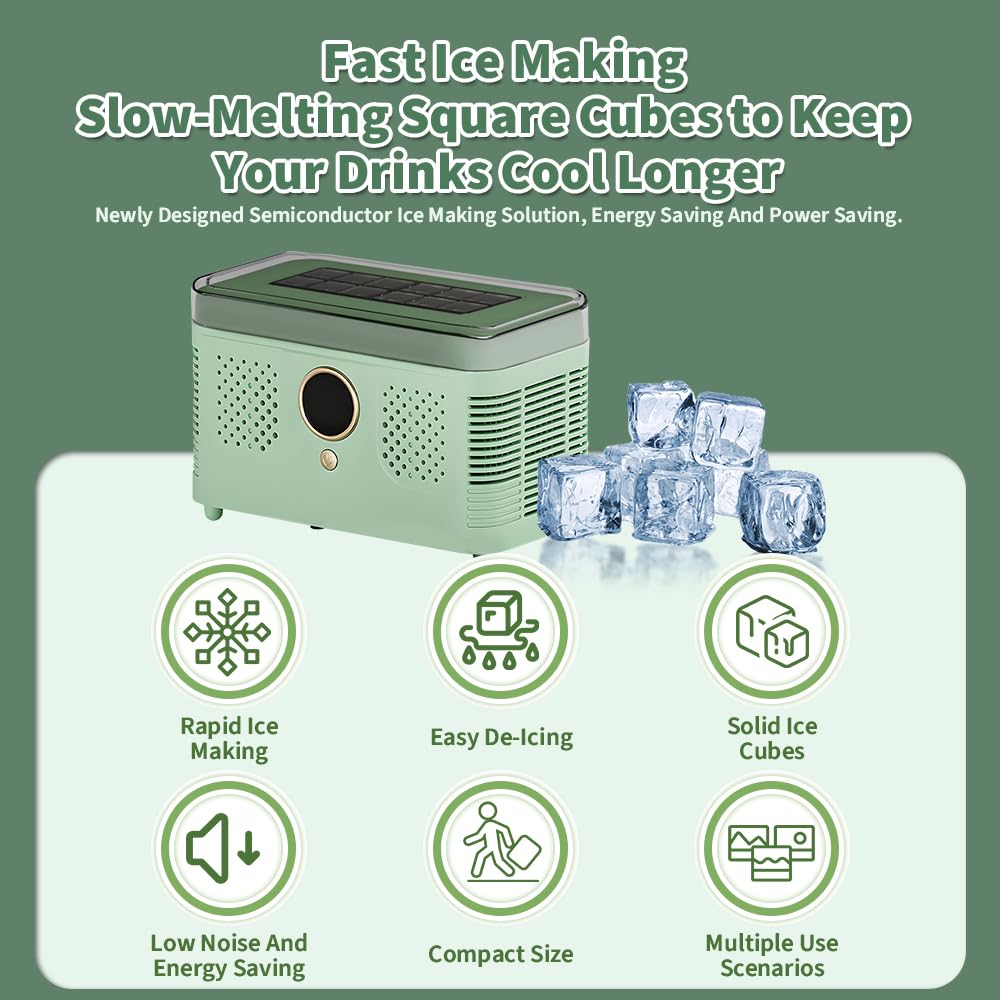 Portable Ice Maker, Fast Ice Making, Quiet, Energy-Efficient, with Ice-Cubes Detachment Rack and Removable Top Cover