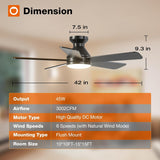 Ceiling Fans with Lights, 42 Inch Low Profile Ceiling Fan with Light and Remote Control, Flush Mount, Reversible, 3CCT, Dimmable, Quiet, Black Small Ceiling Fan for Bedroom Indoor/Outdoor Use A103-B0CLNKYN38