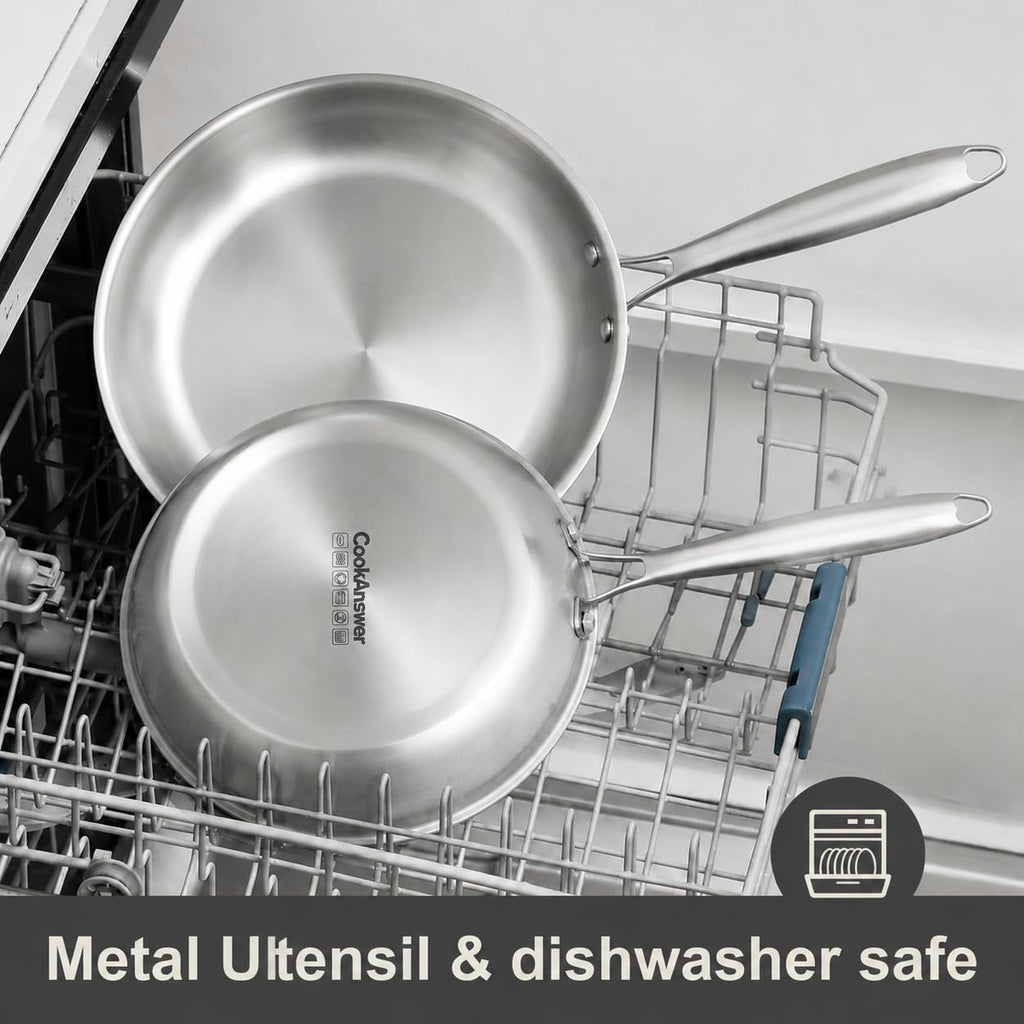 10-Piece Tri-Ply Stainless Steel Cookware Set | Induction-Ready, Glass Lids, Pots and Pans Kitchen Set, Riveted