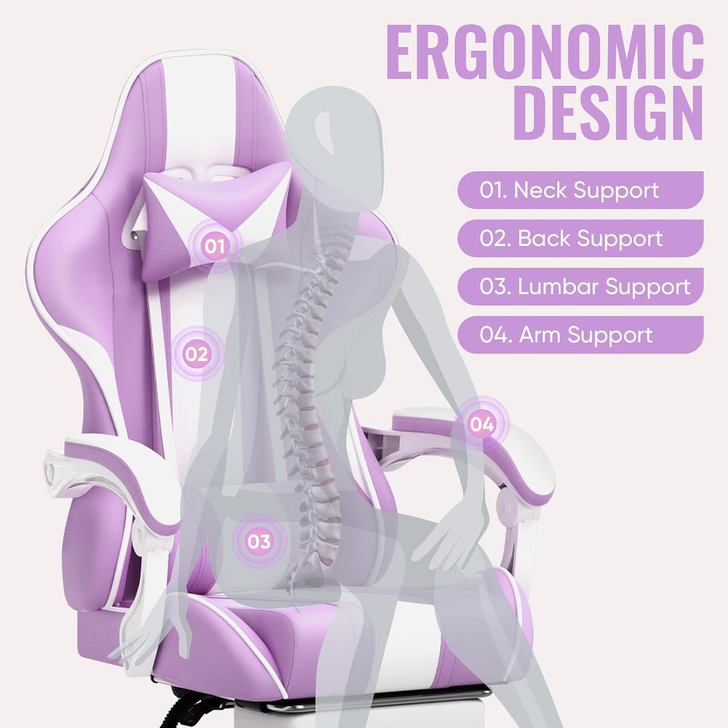 Gaming Chairs, Ergonomic Racing Style PC Game Computer Chair with Headrest Lumbar Support Adjustable Recliner PU