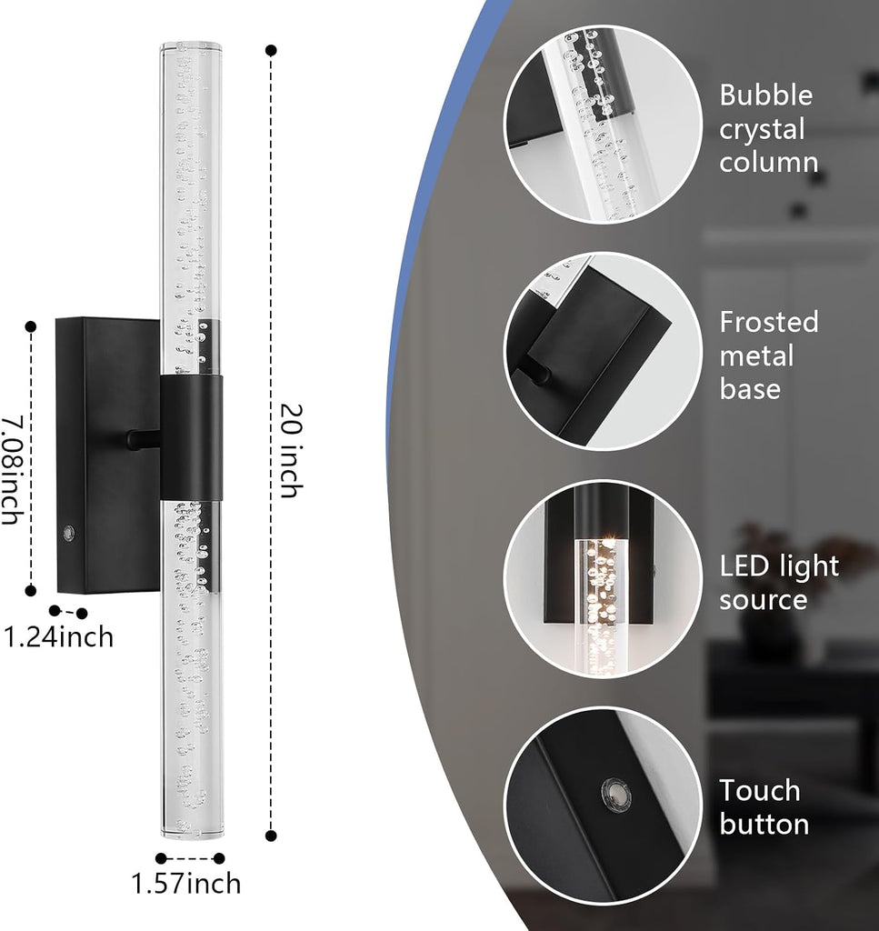 Crystal Wall Sconces Battery Operated,Wireless Wall Sconces Set of 2 with Remote,12000mah Rechargeable LED Wall Lamp