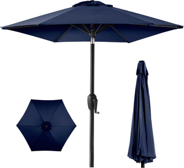 7.5ft Heavy-Duty Round Outdoor Market Table Patio Umbrella w/Steel Pole, Push Button Tilt, Easy Crank Lift - Navy Blue