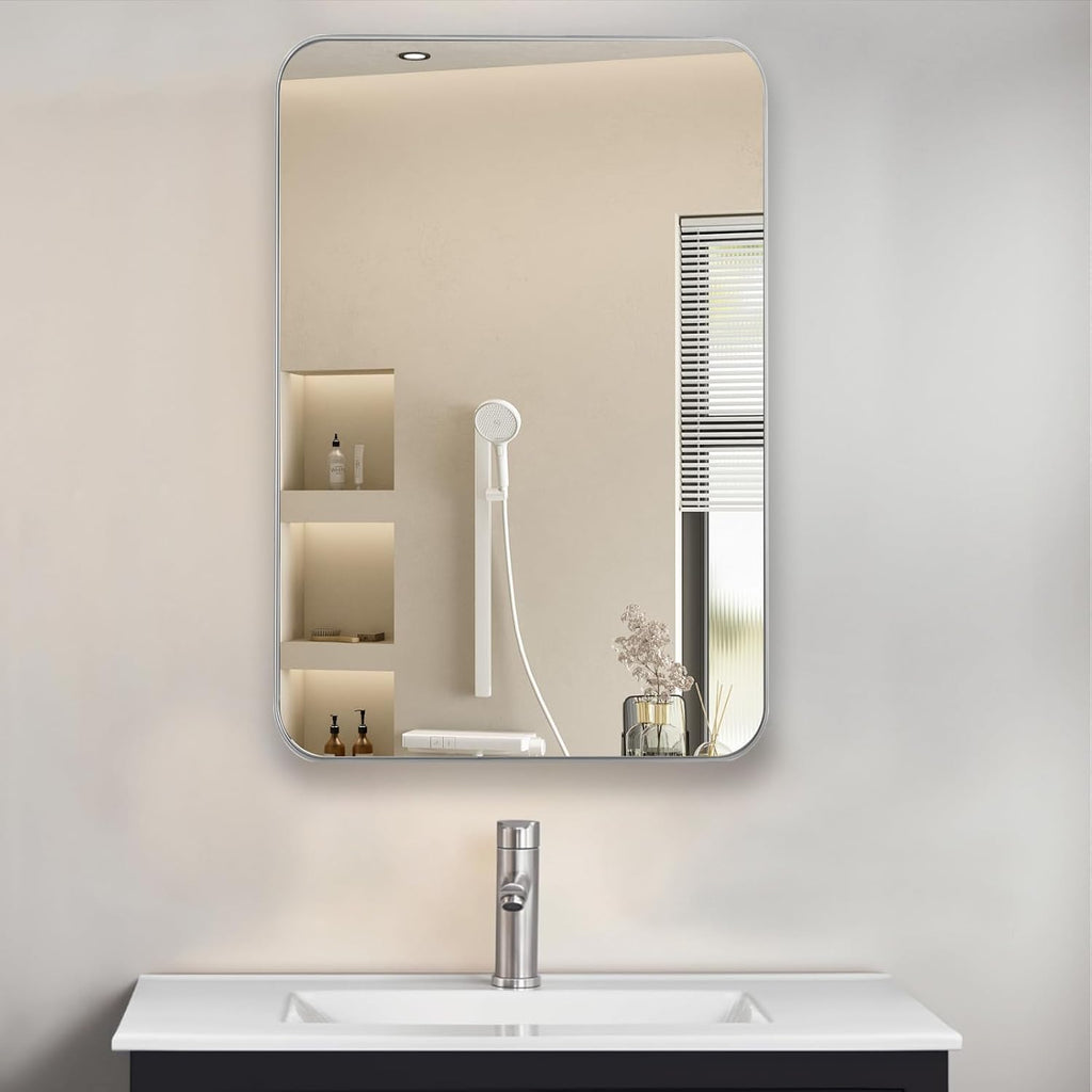 16" x 20" Bathroom Medicine Cabinet with Mirror Door, Brushed Nickel Stainless Steel Frame, Recessed or Surface