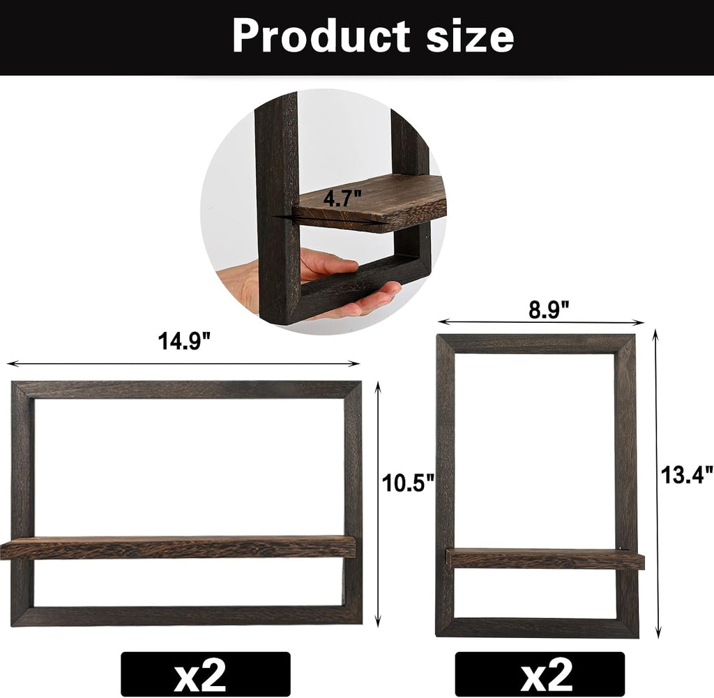 Floating Shelves for Wall Set of 4 Decorative Hanging Shelf | Square Wood Floating Shelf for Plant, Square Shelves