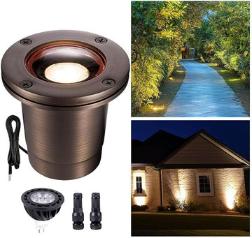 Brass Well Light - IP67 Waterproof Low Voltage In-Ground Outdoor Light, 12V LED Landscape Lighting, Antique Bronze