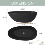 67" Freestanding Bathtub Egg-Shaped Stone Resin Freestanding Tub Solid Surface Matte Black Stand-Alone Tub with Drain