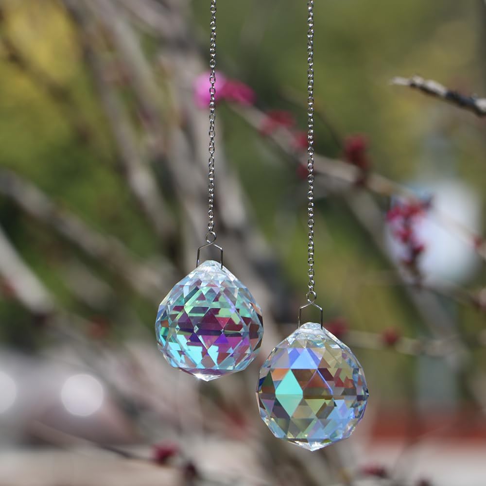 2PCS 40mm AB Suncatcher Crystals Ball Prism Rainbow Maker with Chain Hanging Window Sun Catchers Home Garden