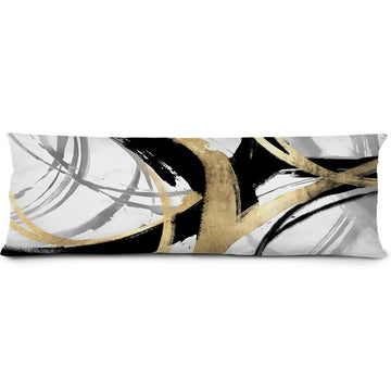Abstract Black and Gold Striped 20x54 Body Pillow Cover, Modern Home Decor, Boho Room Decor, Black White and Gold