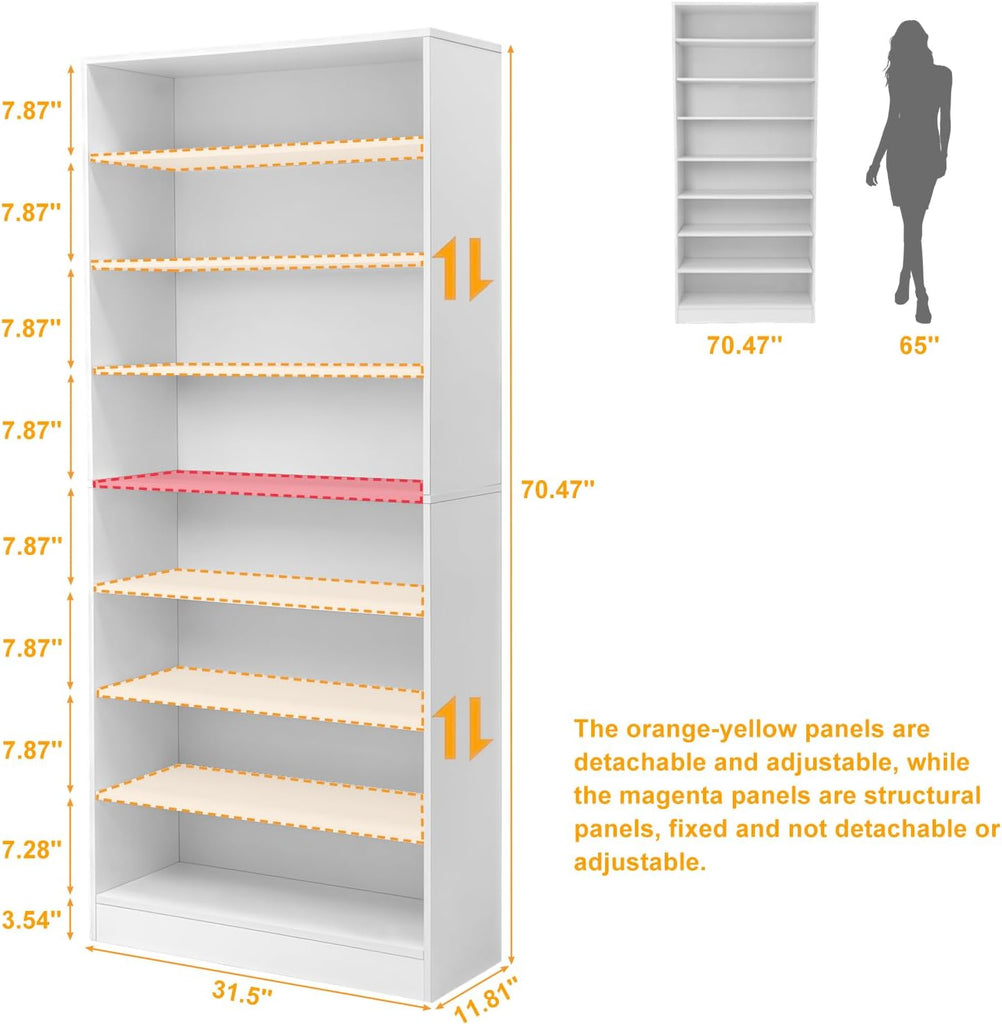 71 Inch Tall 9 Tier Shoe Cabinet, Wood Shoe Storage Cabinet, Heavy Duty Shoes Rack with Adjustable Shelves & Open