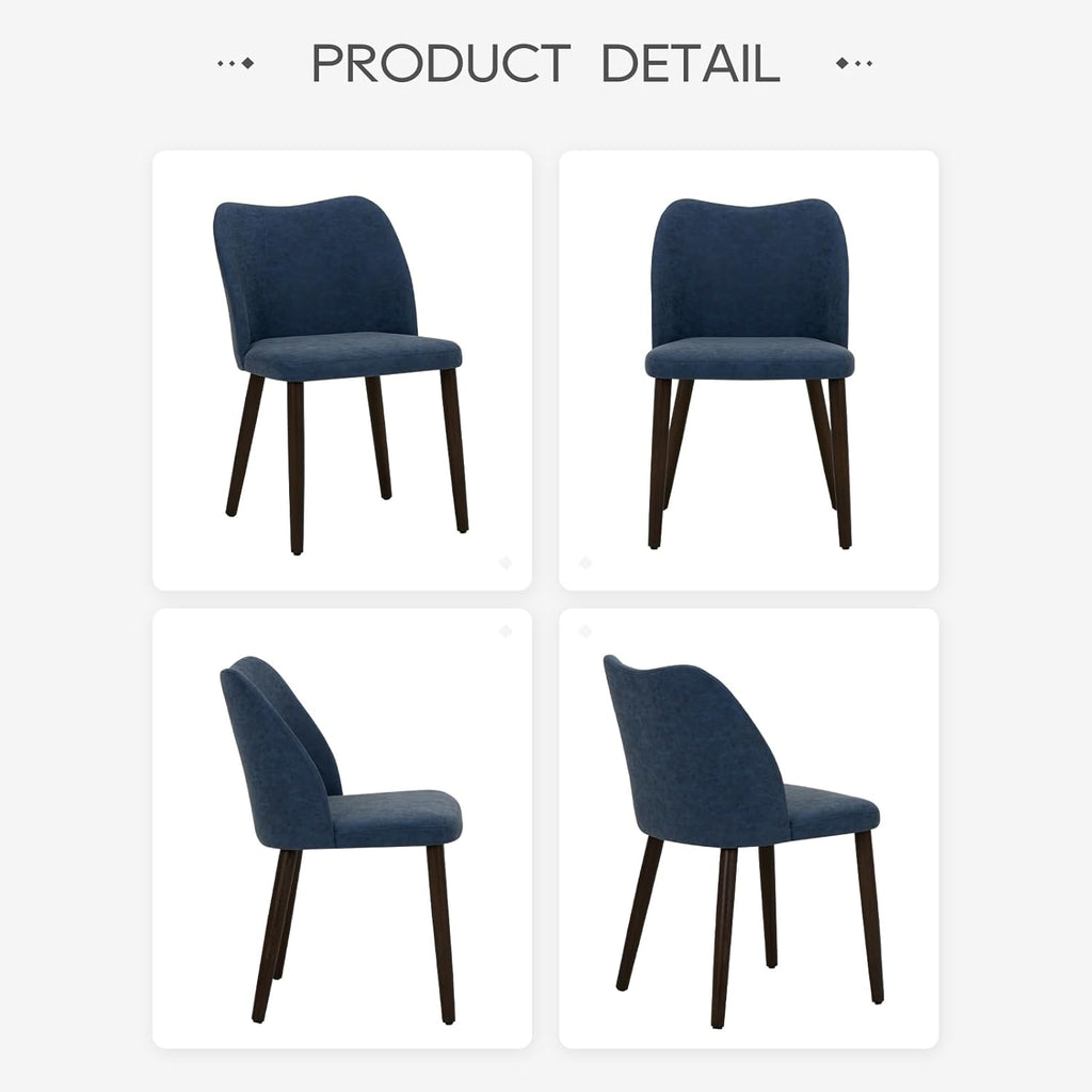 Upholstered Dining Chairs Set of 4, Modern PU Leather Kitchen and Dining Room Side Chairs with Padded Seat and Wood Legs, Blue