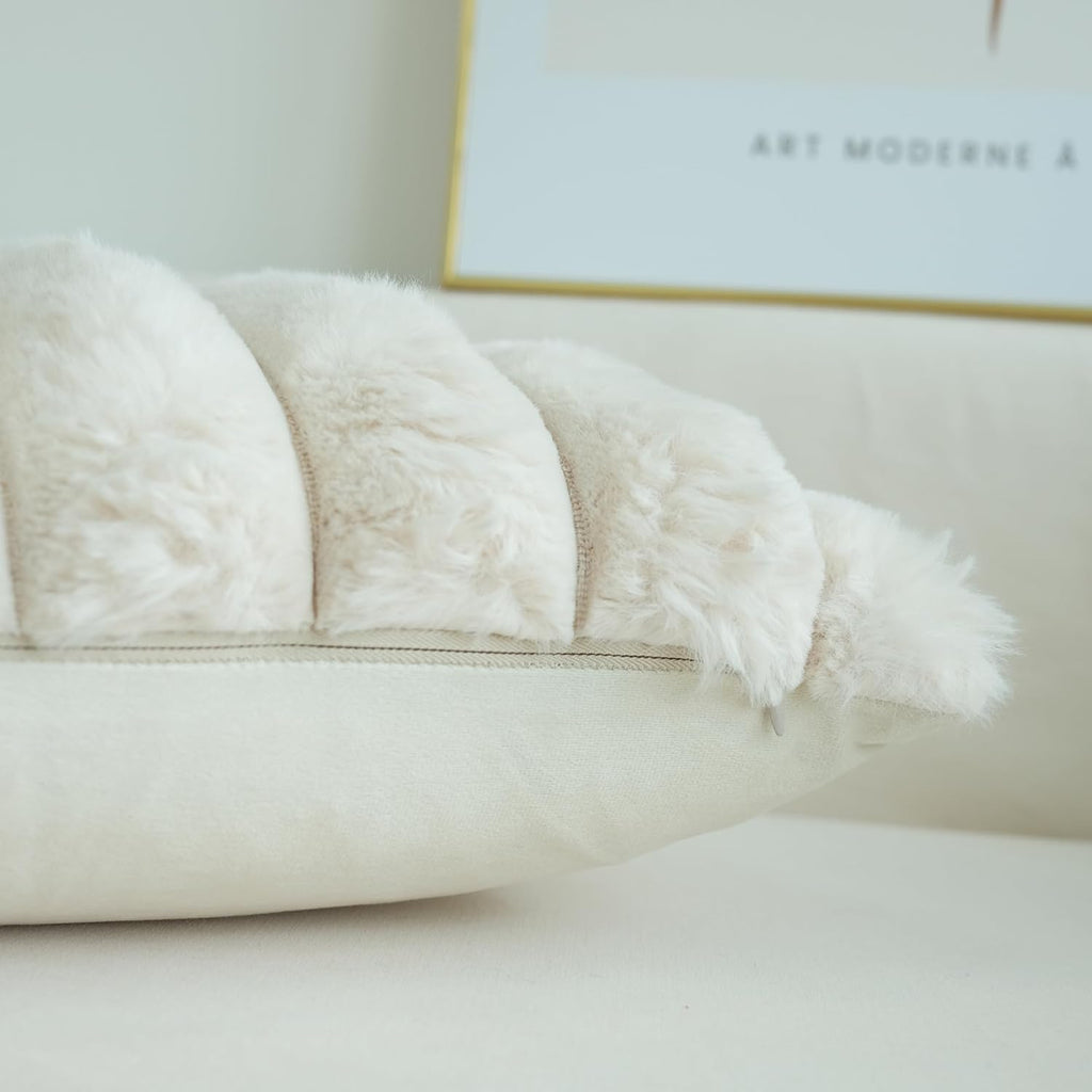 Pack of 2 Faux Fur Plush Decorative Throw Pillow Covers Couch Cushion Case Soft Fluffy Pillowcases Wide Stripe