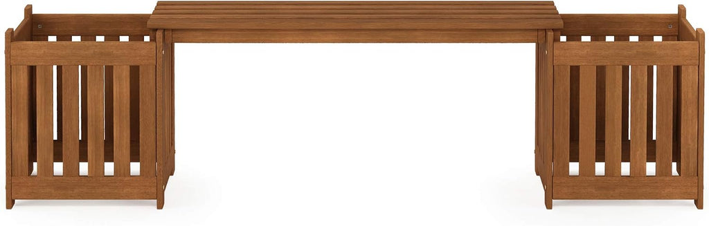FG19455 Tioman Hardwood Outdoor Lifestyle Flowerbox with Bench, Natural