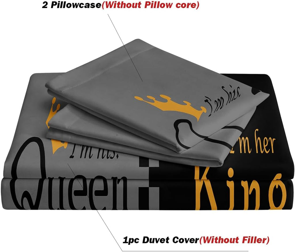 Lover Duvet Cover Set Advanced Gray & Black Couple Bedding 3D Digital Printed Duvet Cover King and Queen
