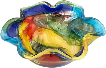 8.5 in. Art Glass Floppy Centerpiece Bowl Multi Color