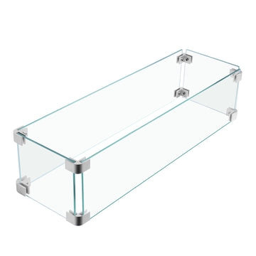 23x7x5.5 Fire Pit Glass Flame Wind Guard, Thick Tempered Glass Rectanglar FirePit Flame Shield with Aluminium
