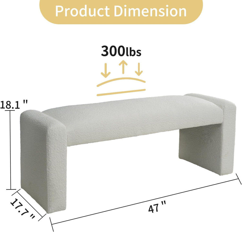47" End of Bed Bench, Modern Fabric Upholstered Entryway Bench, Footrest Stool Accent Bench with Solid Wood Frame