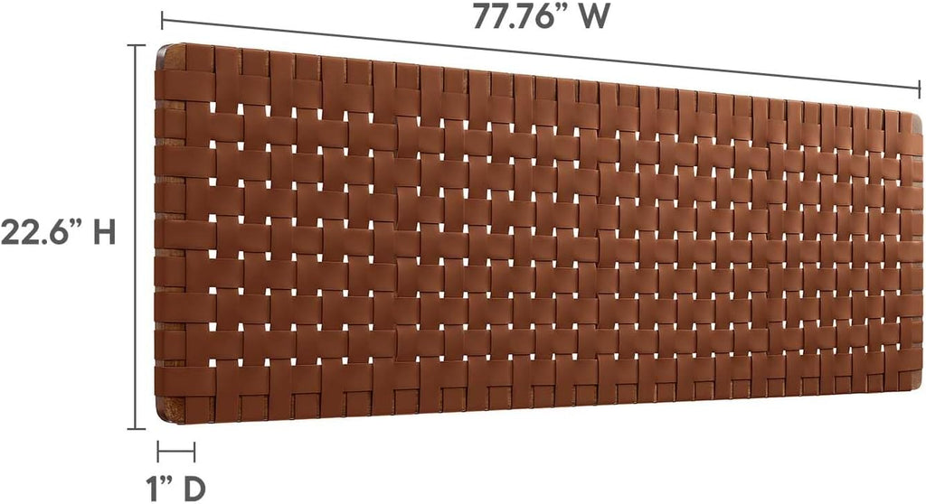 Leather Weave King Headboard in Walnut Brown, Faux Leather King Headboard Only with Wall Mount Design
