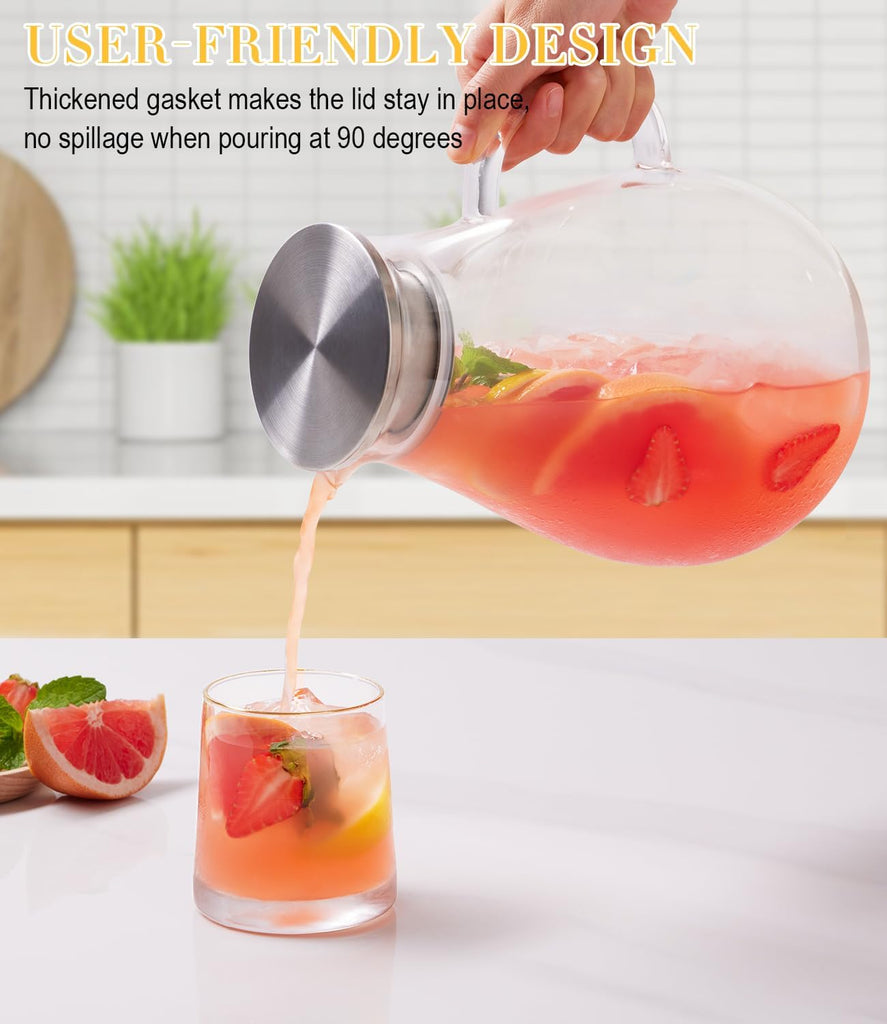 Glass Pitcher, 86oz Glass Water Pitcher with Lid and Handle, Large Borosilicate Hot/Cold Water Jug for Iced Tea