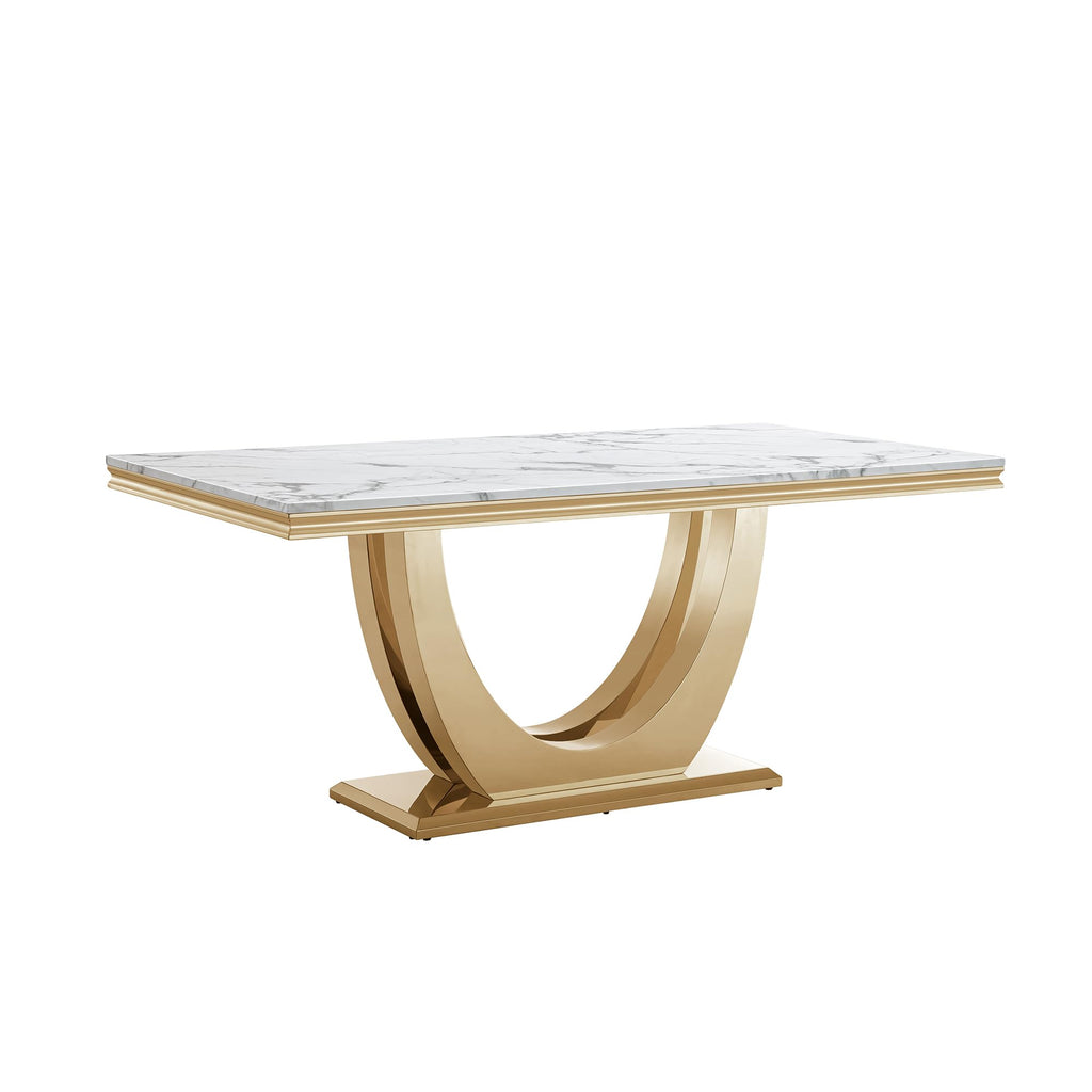 5-Piece White Marble Dining Table Set for 4, Modern 68inch Dining Table and Beige Velvet Dining Chairs Set of 4