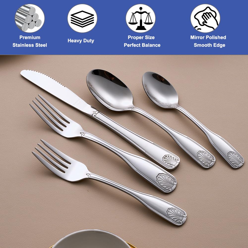 30-Piece Flatware Set Shell Pattern Stainless Steel