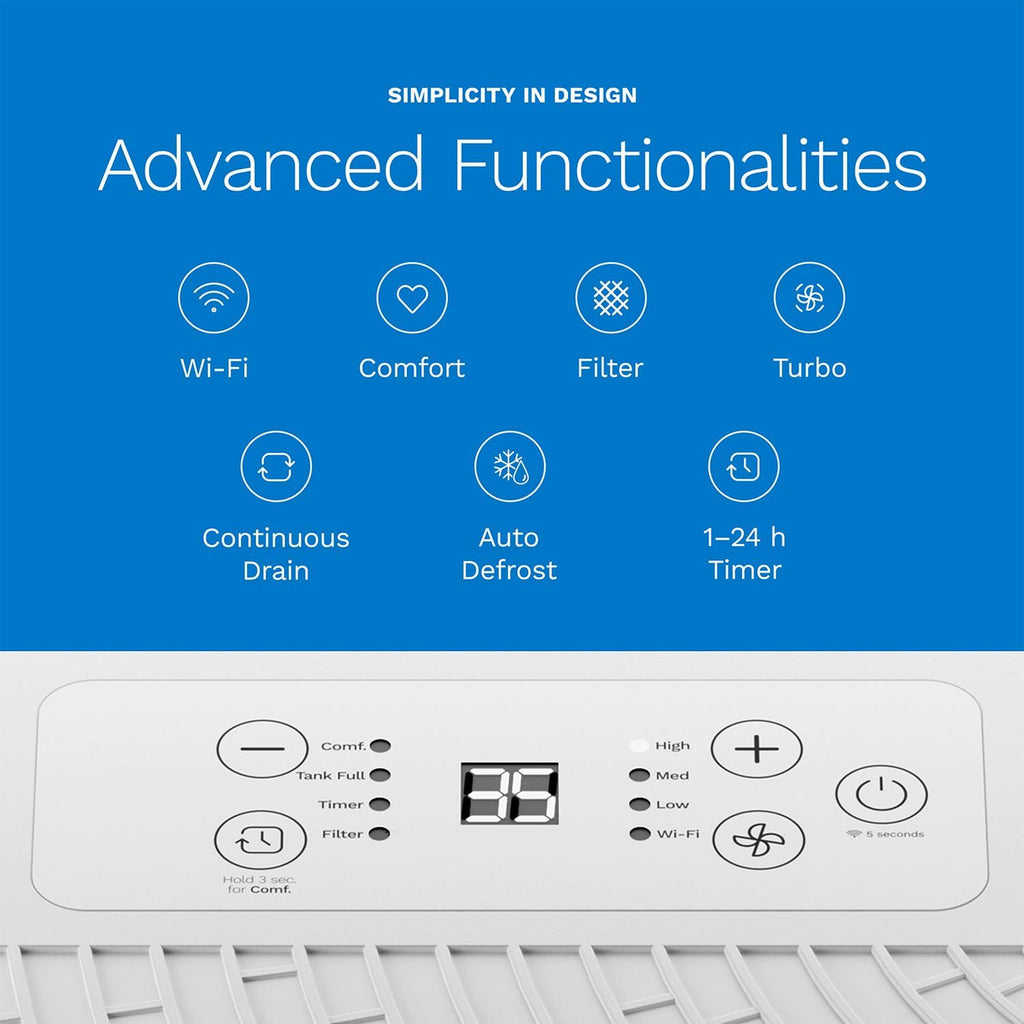 Dehumidifier 3,500 Sq Ft Wi-Fi (25 Pint MAX 64 Pint at 95°F, 90% RH) for Advanced Humidity & Moisture Control, Quiet