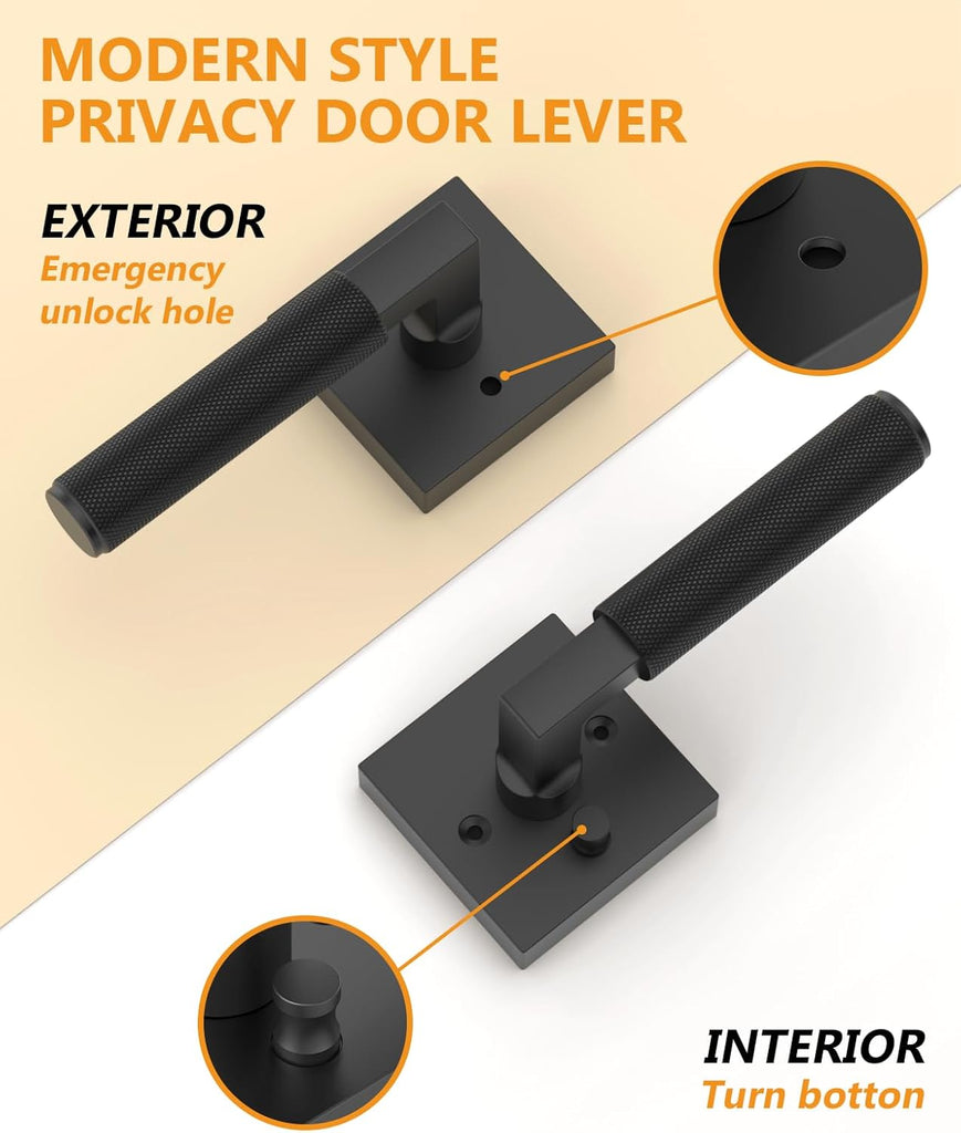 4 Pack Black Privacy Door Handles, Door Lever with Door Knobs Indoor or Bathroom