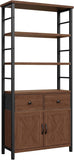 Bookshelf with Doors, Rustic Bookshelf with Drawers, Industrial Display Standing Shelf Units