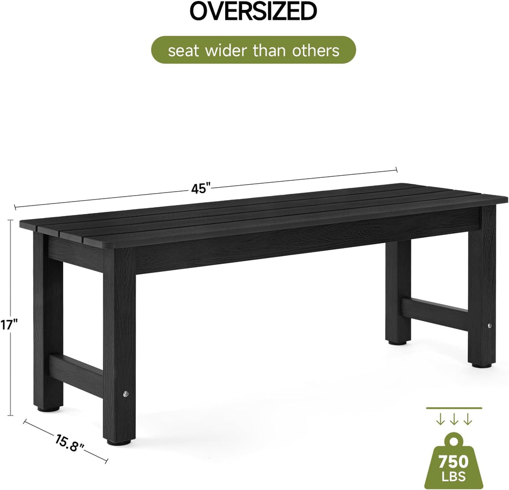 Outdoor Benches Weatherproof, 2-Person Poly Lumber Garden Bench, Black | All-Weather Patio Bench Will not Rot and