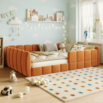 Montessori Floor Bed with Guardrails, Pumpkin Orange