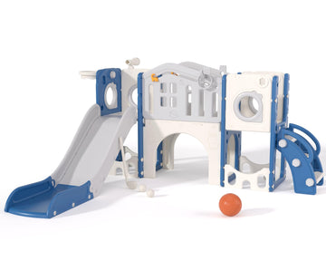 Toddler Slide Set, 11-in-1 Indoor Outdoor Playset, Climber (Blue Gray)