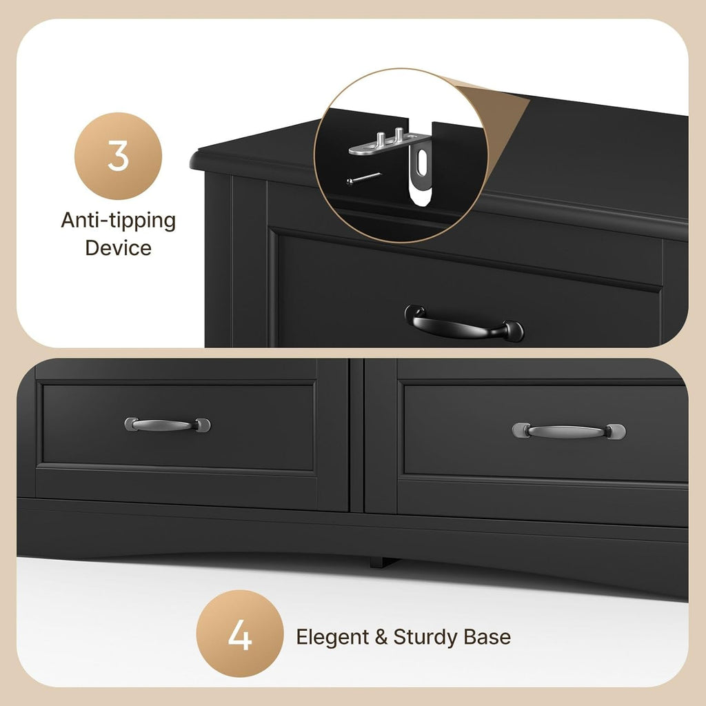 6 Drawer Dresser ,47'' Larger Chest of Drawers with Mental Handle for Kids Room, Black Dresser with 6 Storage Drawers