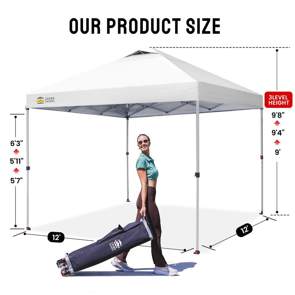 12x12 Pop Up Canopy Tent with One Push Setup, Grid White