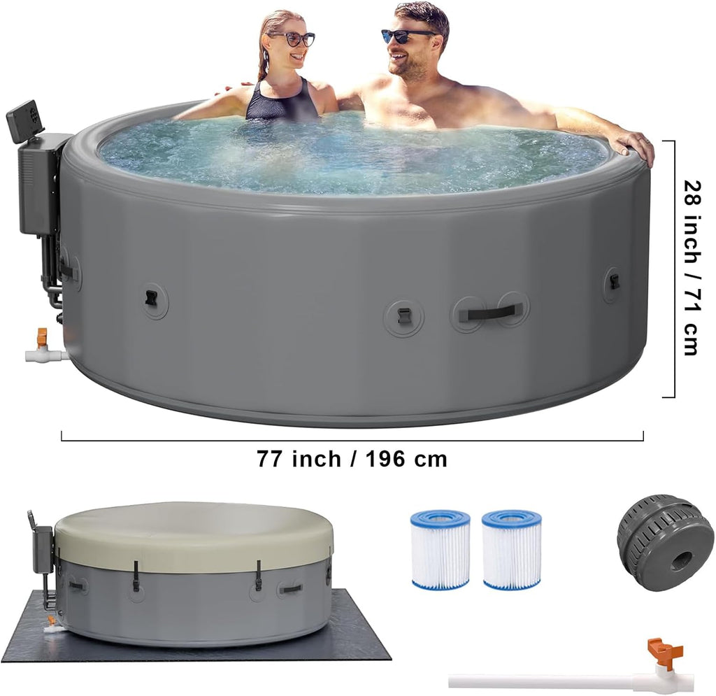 4 to 6 Person Inflatable Hot Tub, Portable Outdoor Spa with 150 AirJets, 6 LED Color Lights & Filter System, 77" x 28"
