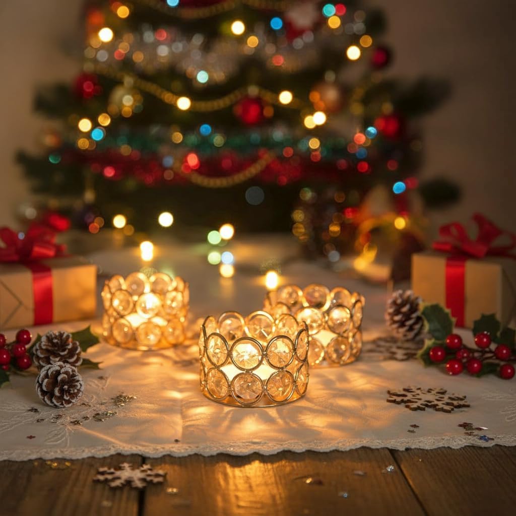 Pack of 12 Gold Crystal Tea Light Candle Holders for Wedding | Home Table Centerpiece Decoration,Halloween Christmas