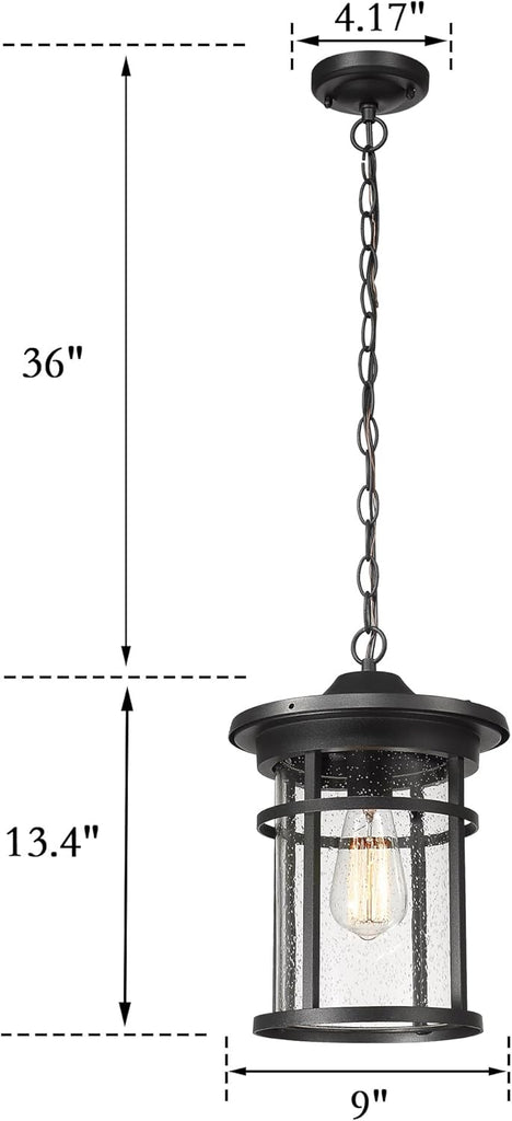 Outdoor Pendant Lighting, 1-Light Outdoor Hanging Lantern Light Fixtures for Porch, Farmhouse Style Exterior Porch Lights with Seeded Glass