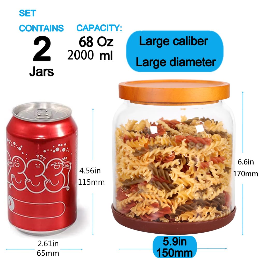 2-Pack Striped Borosilicate Glass Airtight Canisters - Big mouth Large Capacity, Acacia Wood Lid, Food Storage Jars