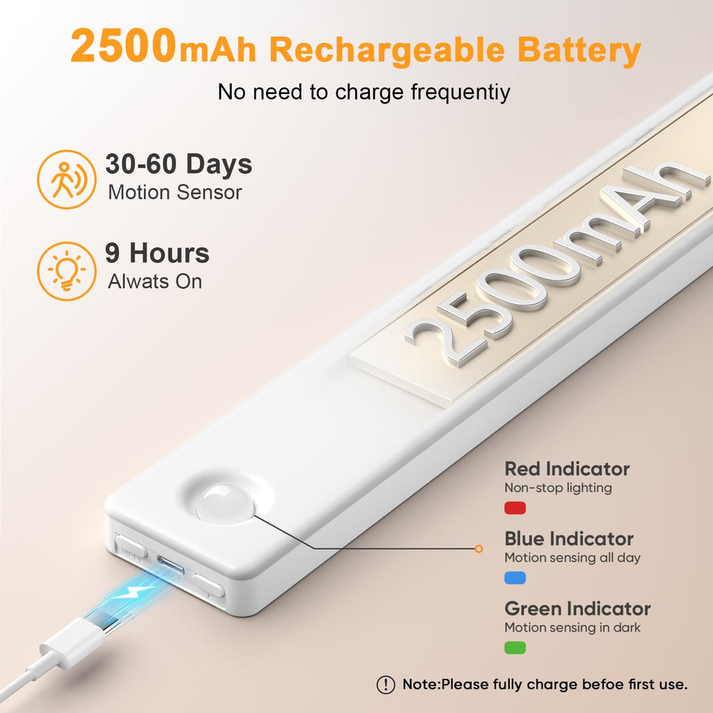 6 Pack 13 inch Under Cabinet Lighting, USB Rechargeable Motion Sensor Light Indoor, Battery Operated Closet Light