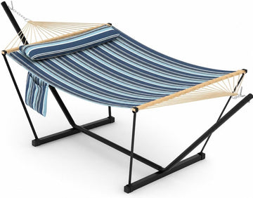 Double Hammock with Stand for Outdoor - Heavy Duty Portable 2 Person Hammock with Adjustable Steel Stand, 450 Lbs