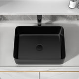 19"x15" Bathroom Vessel Sink Rectangular - Matte Black Porcelain Ceramic Rectangle Above Counter Vanity Lavatory Bath Sink Art Basin with Faucet & Pop-Up Drain