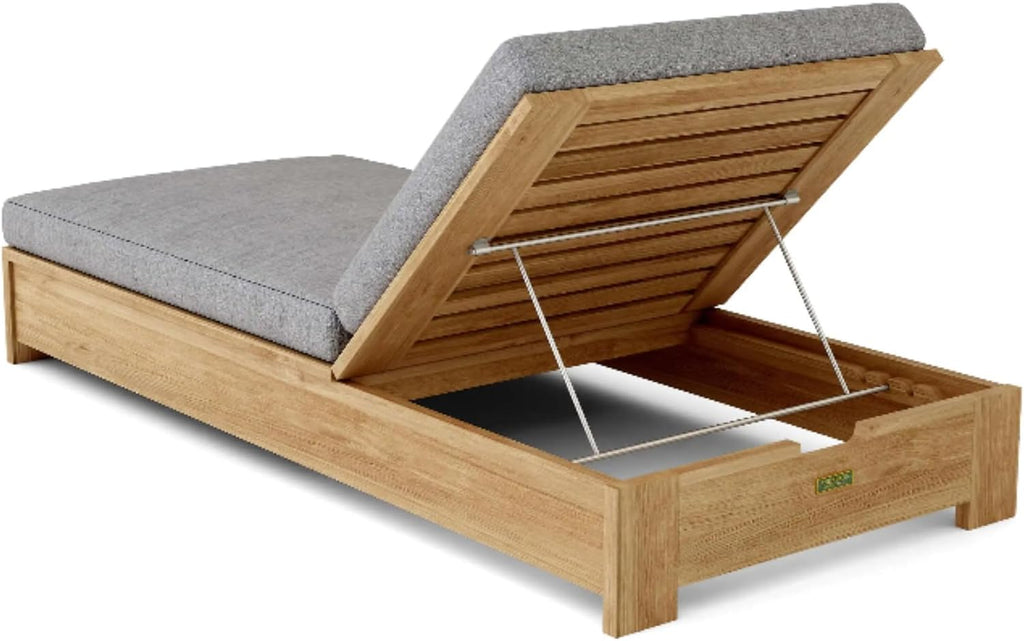 Sun Lounger Solid Teak Wood Outdoor Reclining Chaise Lounge Adjustable Backrest Luxury Poolside Furniture