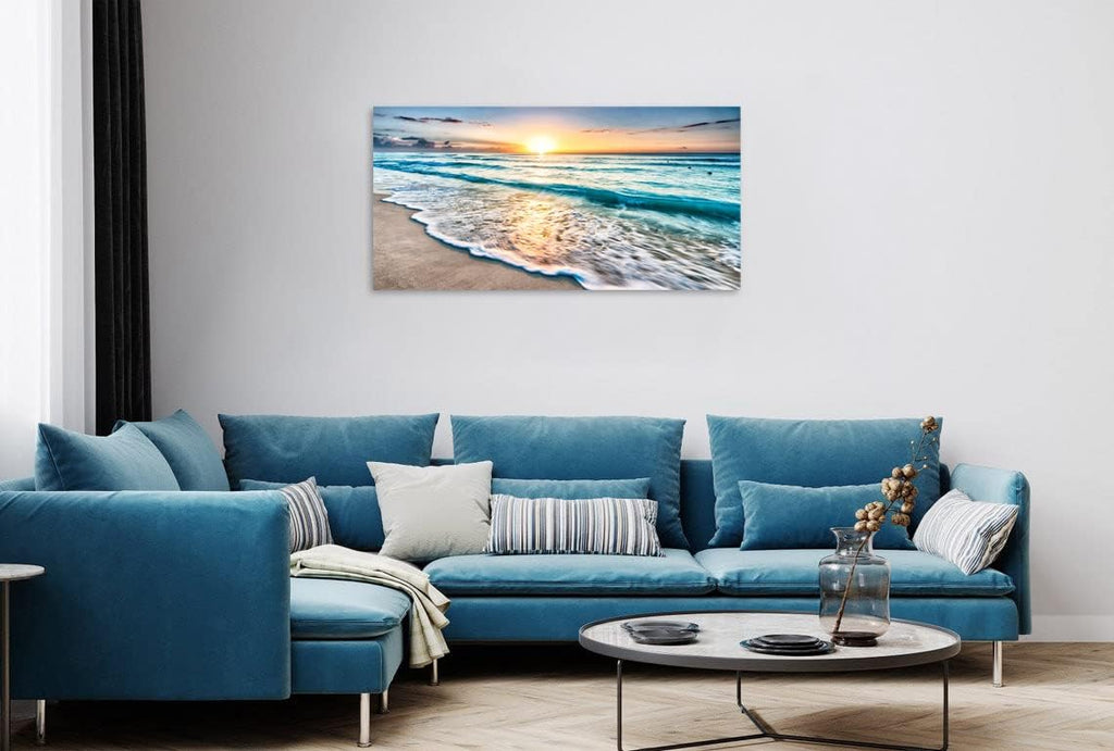 1 Panel Beach Wall Art Beach Art for Wall Blue Sea Sunset White Seaside Art Pictures of the Ocean Print on Canvas