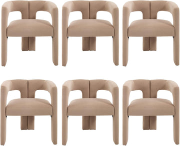 Modern Dining Chairs Set of 6, Upholstered Side Chairs Velvet Fabric Guest Chairs with Barrel Backrest Armchair for Dining Room Living Room, Khaki