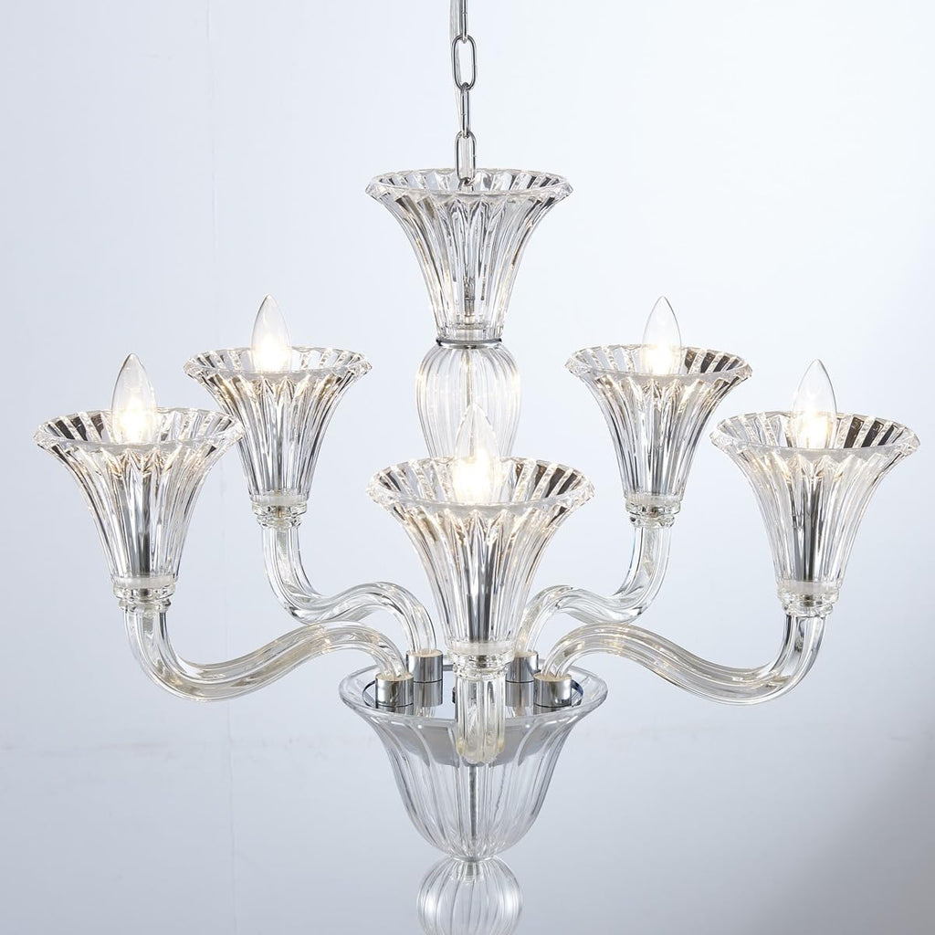 5 Light Crystal Chandelier, Modern Dining Room Light Fixture, Clear Crystal Pendant Light for Bathroom Bedroom Livingroom, D19xW19xH23, E12 Socket