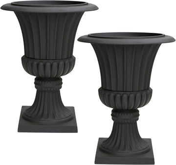 Urn Planters 22", Set of 2, Tall Stone-Resin Pedestal Planters for Outdoor Plants, Large Front Porch Decor, Patio