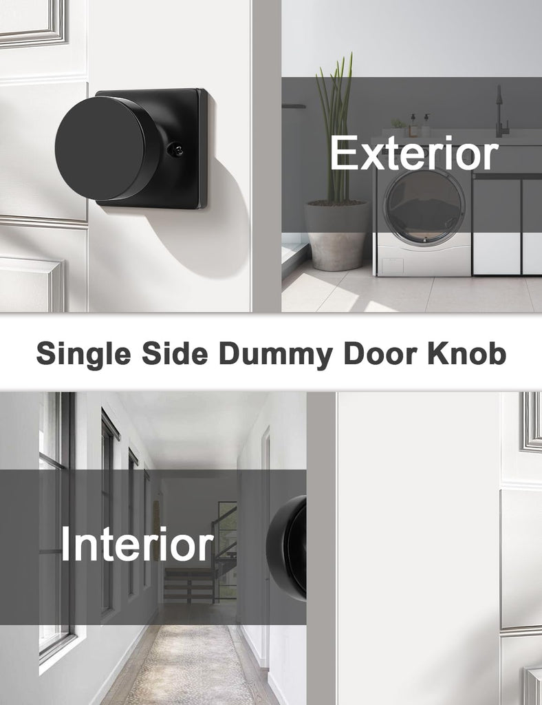 2 Pack Dummy Door Knob, Interior Single Side Door Handle, Matte Black No-Turning Door Dummy Knob Inactive Half Dummy